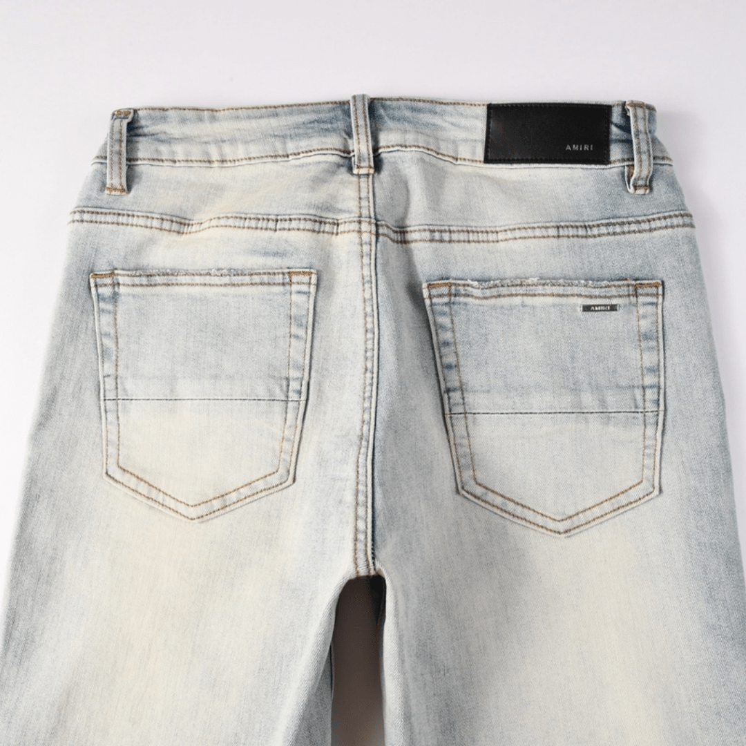 Amr Red Patch Ripped Jeans