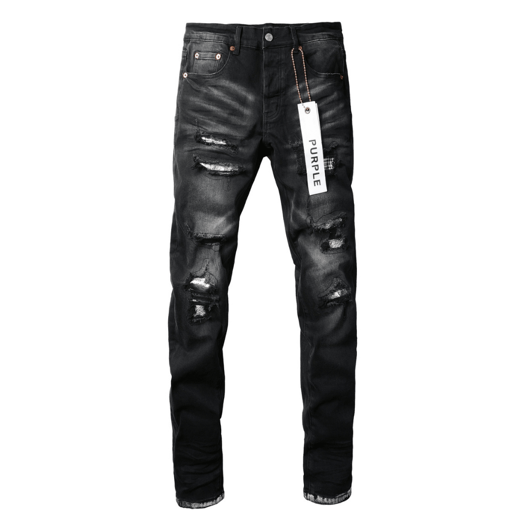 Purple Monogram Patch Ripped Jeans