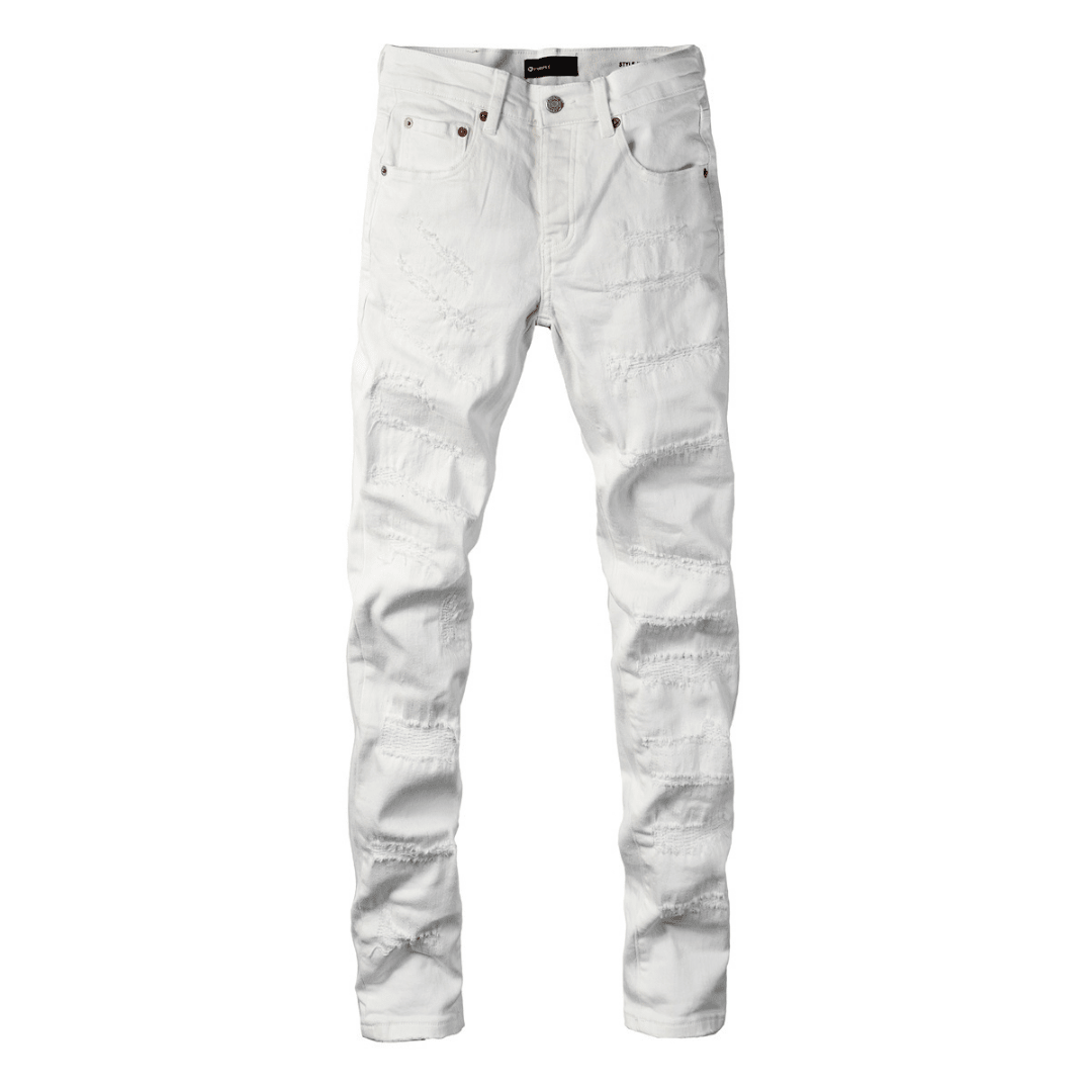 Purple White Ripped Jeans